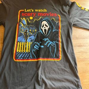 Mens Ghost Face Shirt Scream Let’s Watch Scary Movies Black size small PRE-OWNED